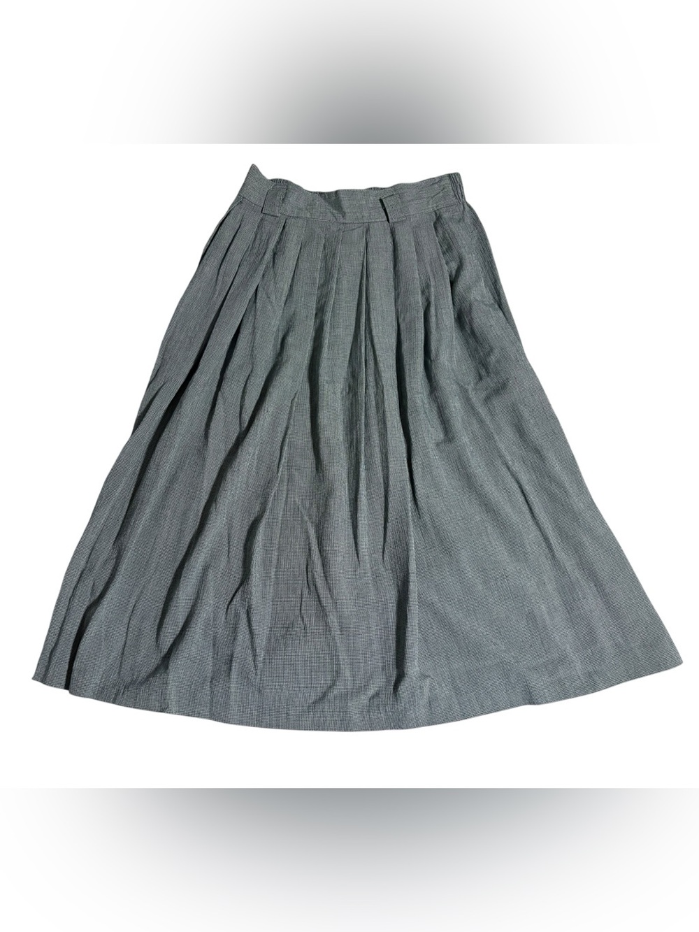Vintage 80s Full A Line Plaid Skirt Midi Pockets Gray White